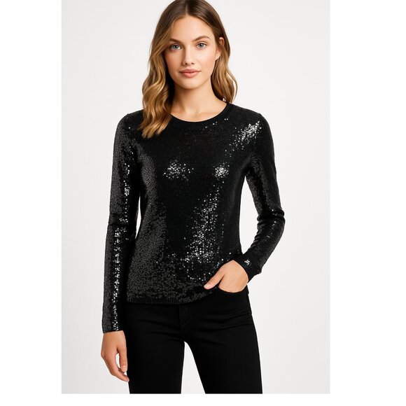 Michael Kors Tops - Michael Michael Kors Sequin Black Silver Small Glam Top